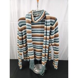 Norton McNaughton Women's Petite Lg Y2K Striped Turtle Neck Sweater‎ W/scarf